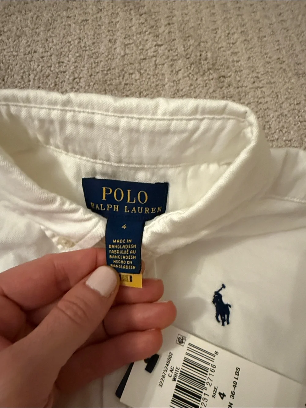 Ralph Lauren White Short-Sleeve Button-Down with Navy Pony Motif
